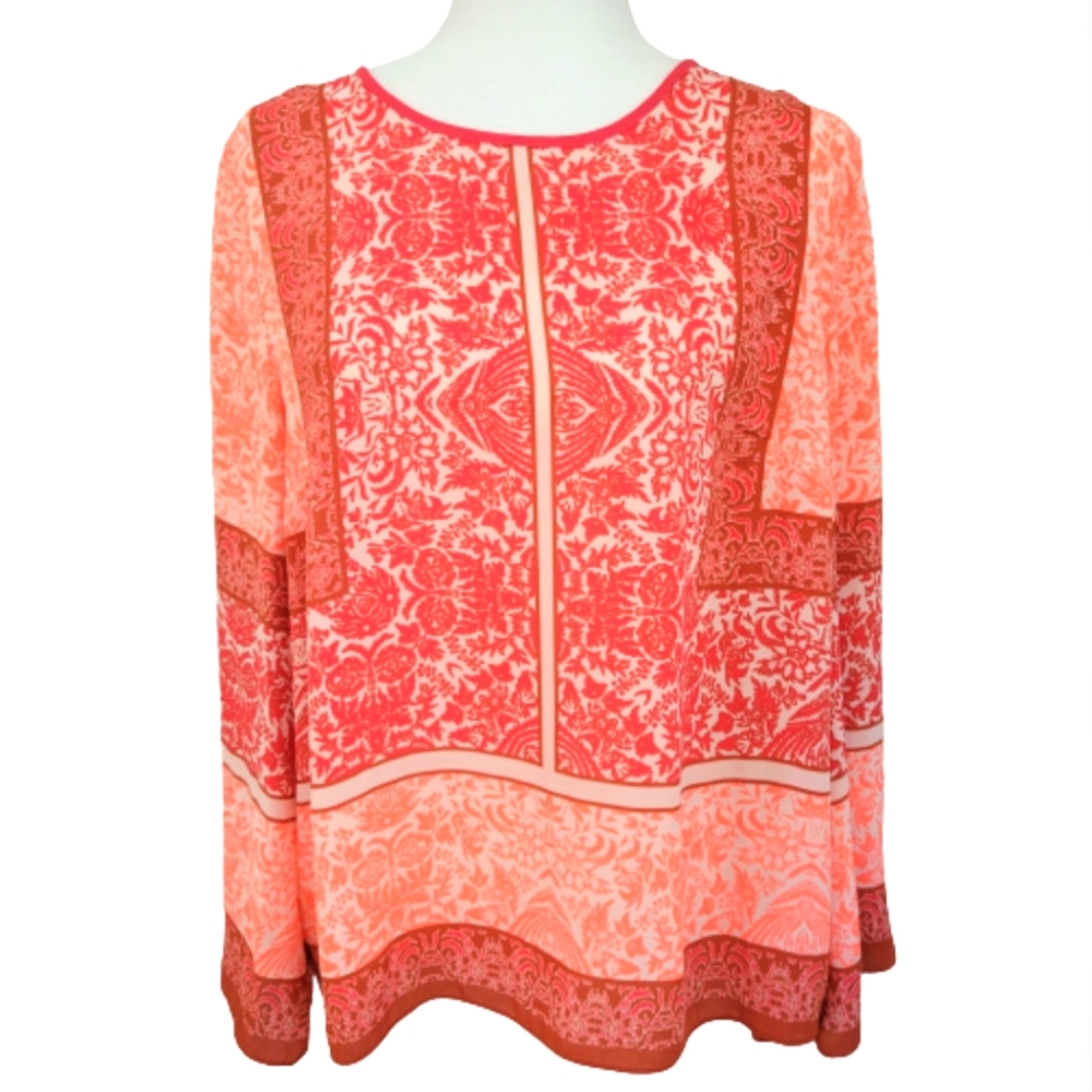 Vince Camuto large bright rust, cream and salmon colored blouse
